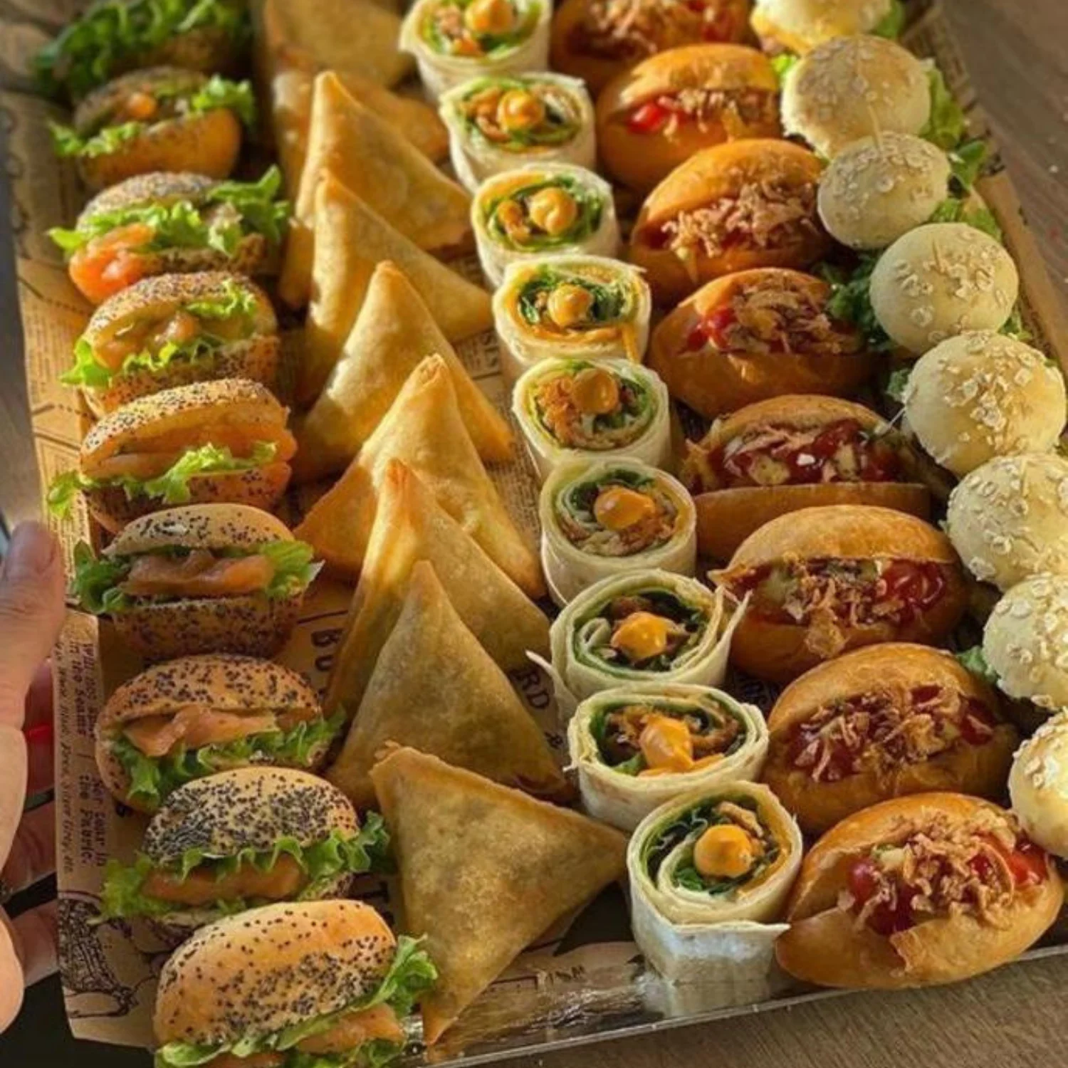 Luxury buffet catering by Xpress Catering in Bedfordshire – premium sandwiches, pizza bites, butterfly prawns, cakes, cookies and fresh seasonal fruit