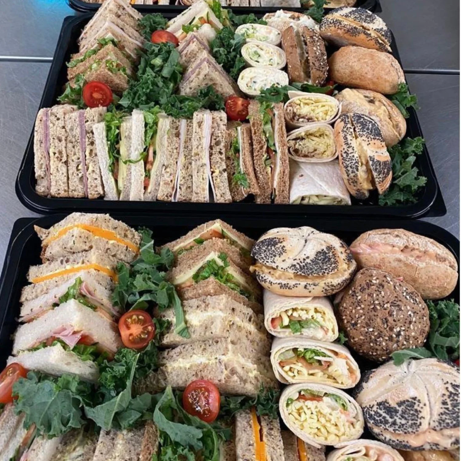 Premier buffet catering by Xpress Catering in Bedfordshire – sausage rolls, chicken strips, spring rolls, pork pie, cakes and fresh fruit